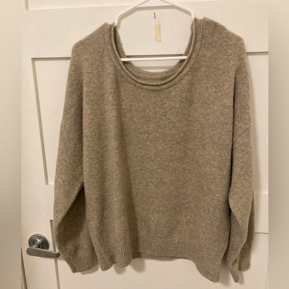 ABERCROMBIE A&F | Fluffy Wool-Blend Dolman Sweater in Tan | Size Small